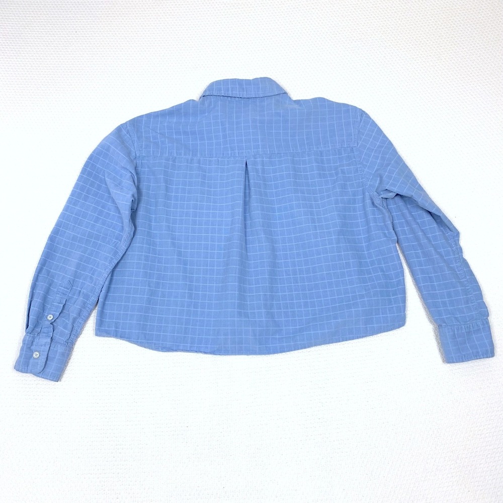 Urban Outfitters Womens Corduroy Windowpane Blue Plaid Button Down Cropped Sz M - Picture 2 of 10